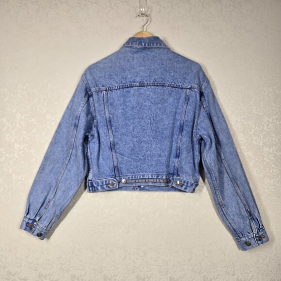 VTG 90s Limited Denim Cropped Jean Jacket sz M Blue Retro Streetwear Biker - Picture 7 of 16